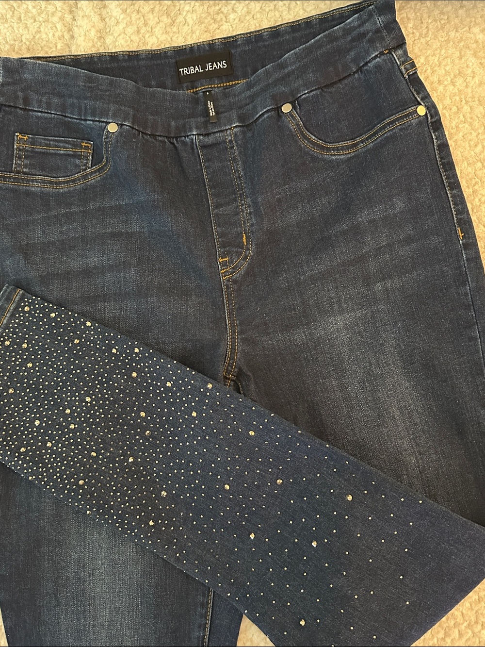 Tribal Pull-on Dark Blue Embellished Skinny Jeans/8